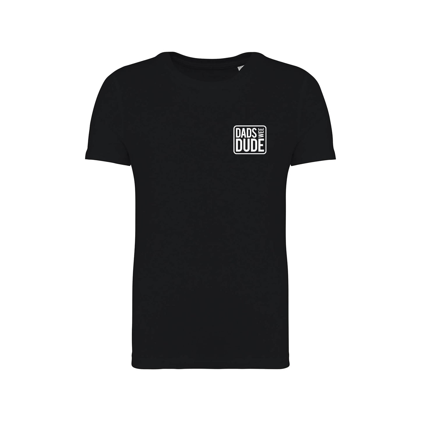 Front view of black Dads Wee Dude t-shirt on white background.