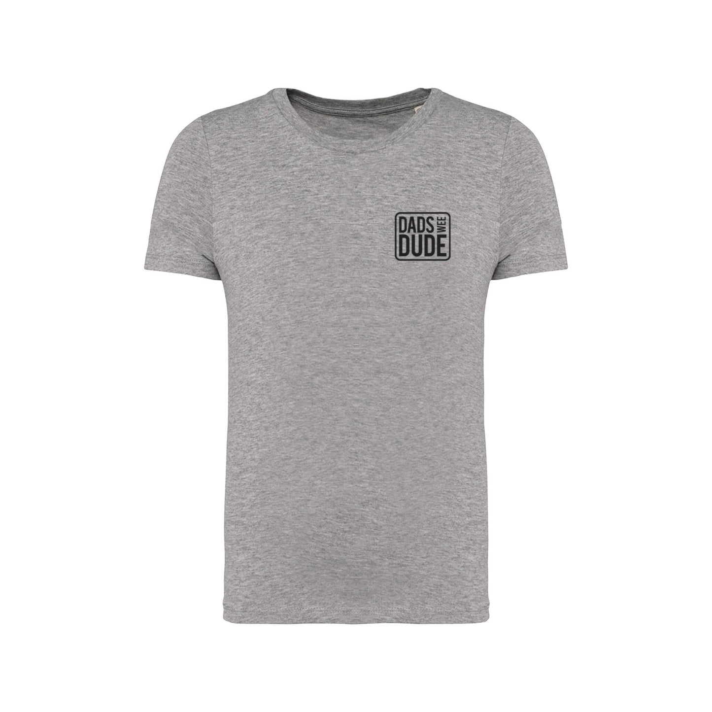 Front view of grey Dads Wee Dude T-Shirt on white background