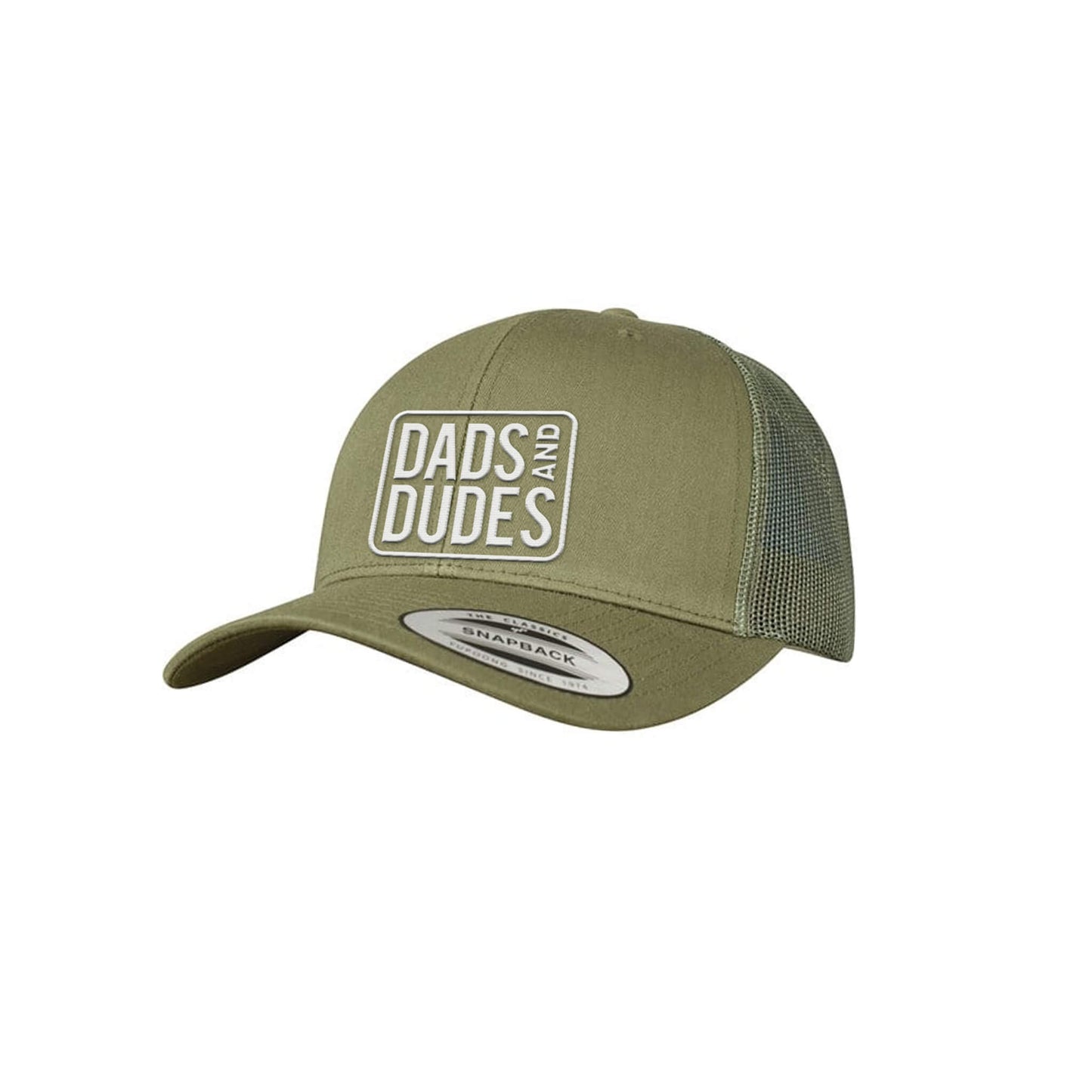 Dads And Dudes Green Embroidered Logo Trucker Cap on white background