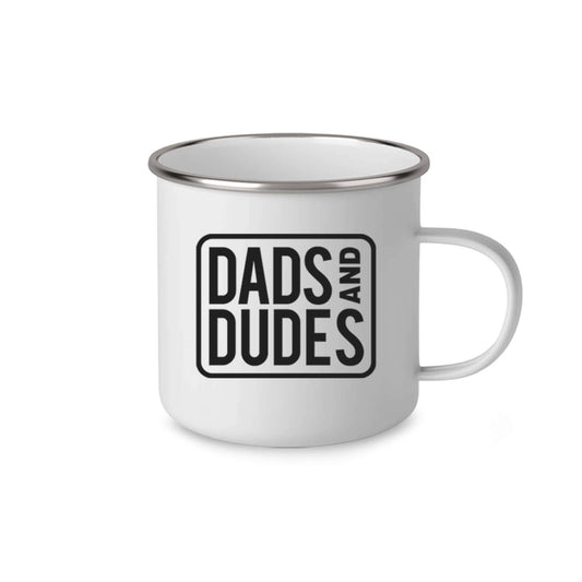 Dads and Dudes Logo Enamel Mug on white background