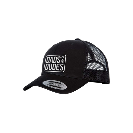 Dads And Dudes Green Embroidered Logo Trucker Cap on white background.