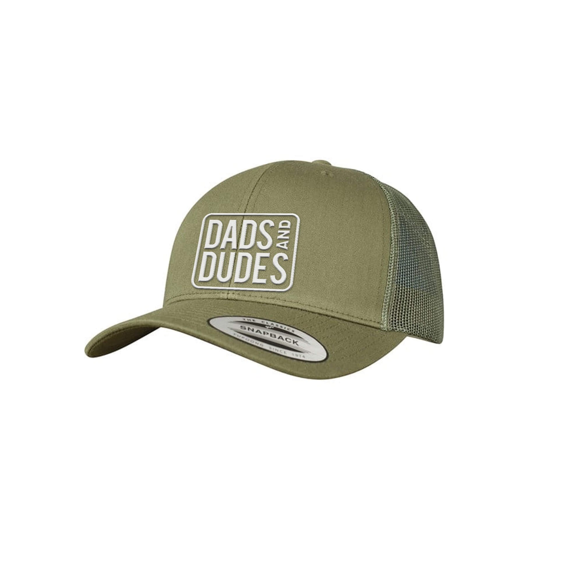 Dads And Dudes Green Embroidered Logo Trucker Cap on white background